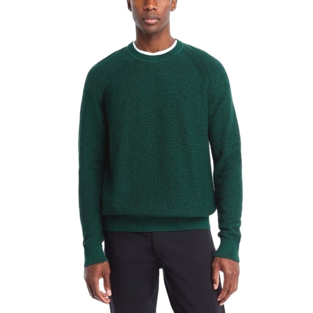 Michael Kors Mens Textured Knit Crewneck Sweater Size Large Emerald Green Cotton